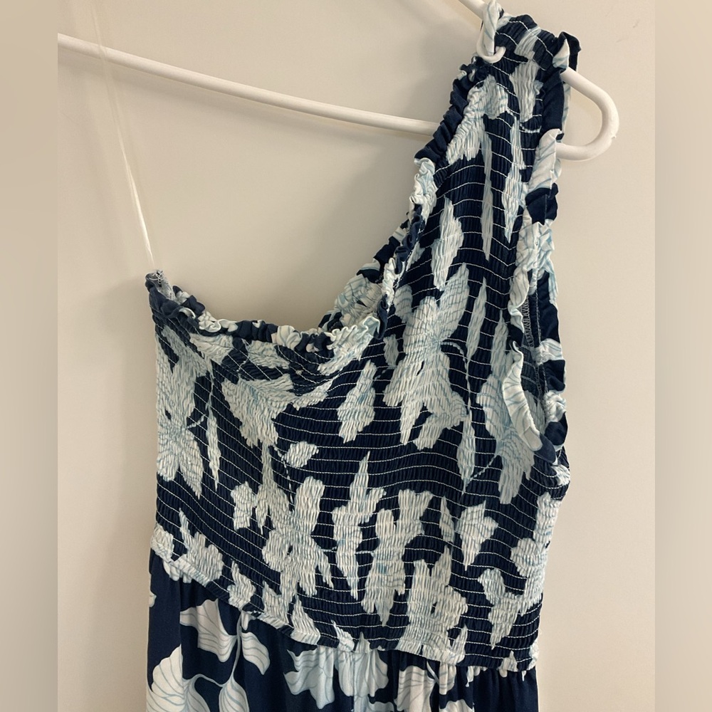 Japna Floral Wide Leg One shoulder smocked Jumpsuit. - Picture 6 of 13